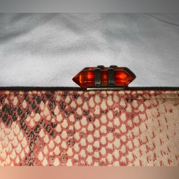 Banana Republic 100% Silk Bag Pouch Clutch Purse Snake Rust Colored Stone Crysta - Picture 8 of 9